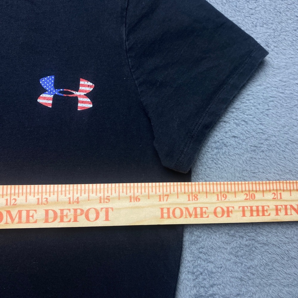 Under Armour Tshirt Womens Medium Black HeatGear USA Flag Graphic Semi-Fitted - Picture 3 of 7